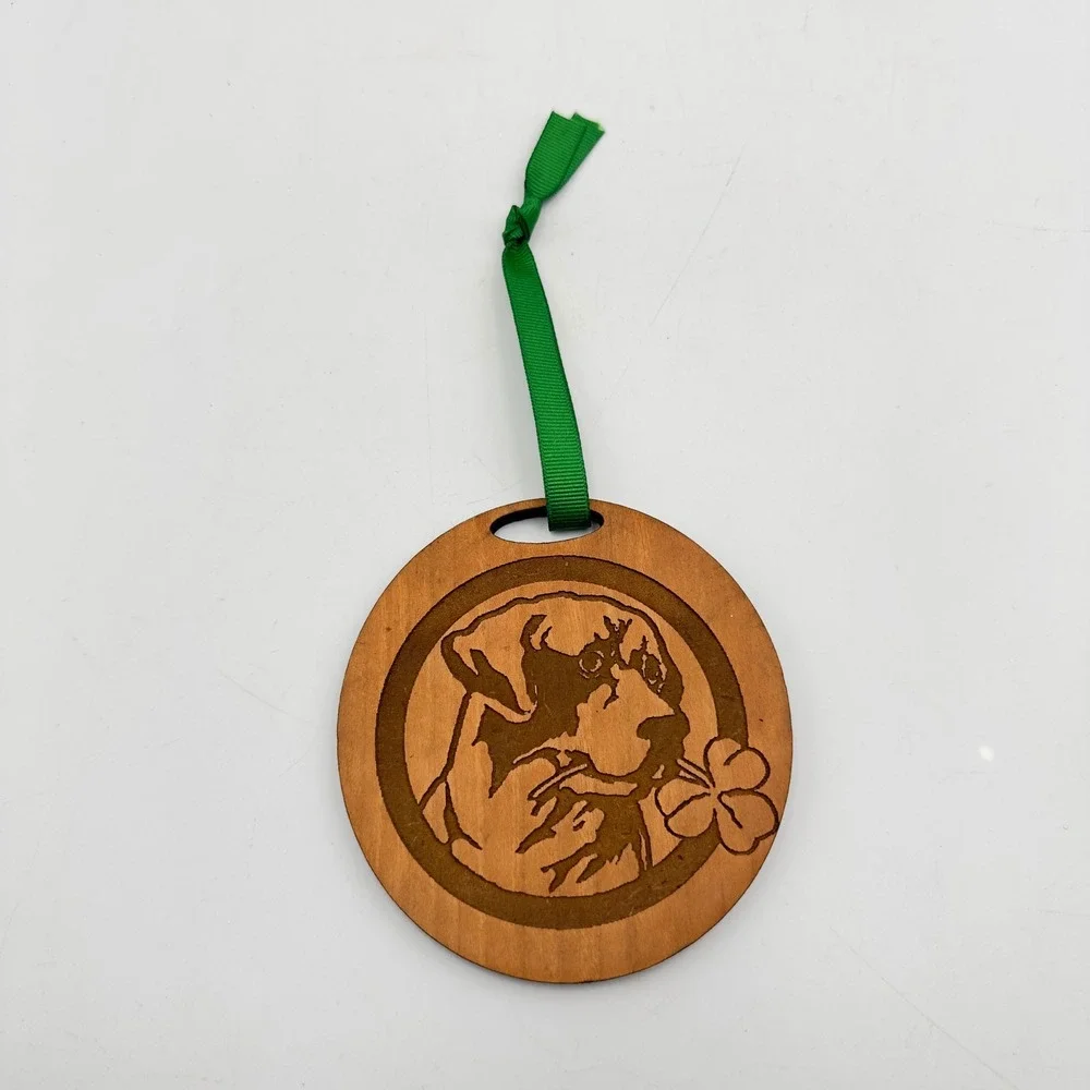 Set of 4 Retriever Dog Wood Ornaments St Patricks Day Clover Laser Engraved 3.5